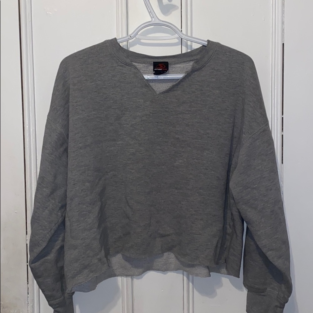 Grey V-Neck Cropped Sweatshirt